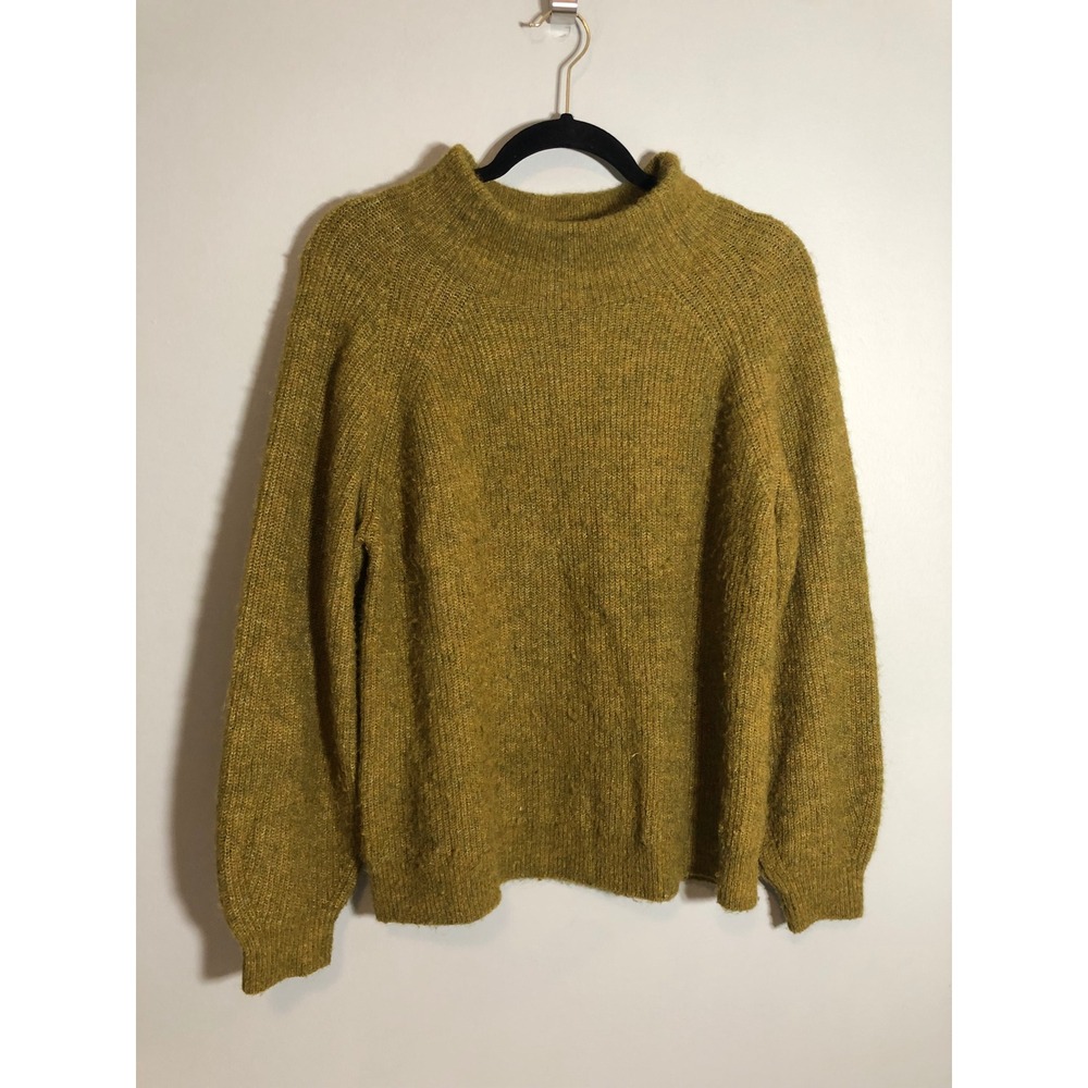 Tom Tailor Sweater Women Medium Mustard Yellow Mock Neck Raglan Fuzzy Knit